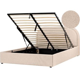 Beliani Beliani - Cama Moderna Con Almacenaje De Boucl&eacute; Gris Pardo 140 X 200 Cm Quillien