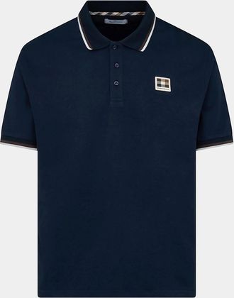 Aquascutum Mens Aquascutum Mens Stretch Piquet Tipped Badge Polo Shirt - Navy 11 - Size: 42