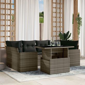 vidaXL Set De Sof&aacute;s De Jard&iacute;n 7 Pzas Con Cojines Rat&aacute;n Sint&eacute;tico Gris Vidaxl