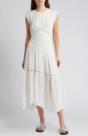 Frame Denim Lace Inset Handkerchief Hem Linen Blend Midi Dress in White at Nordstrom Rack, Size Xx-Small
