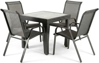 ED&Egrave;N JARD&Iacute; Conjunto de jard&iacute;n con mesa extensible y cuatro sillones apilables