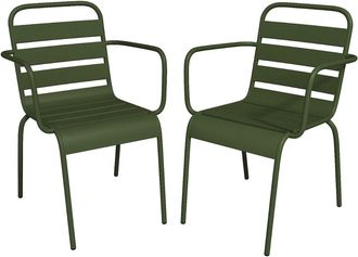 VENTE-UNIQUE.COM Juego de 2 sillas de jard&iacute;n acero caqui