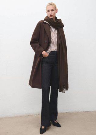 Mango Sciarpa bordi frange cioccolato - Donna - Taglia unica - MANGO