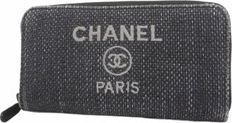 Chanel Navy Fabric Long Wallet (Bi-Fold) (Pre-Owned)
