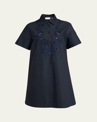 Moncler Embroidered Short-Sleeve Shirtdress