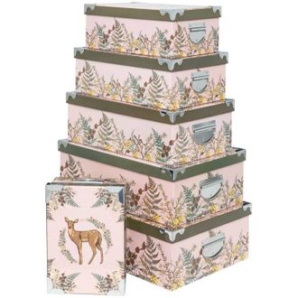 Atmosphera Lote De 6 Estuches Rectangulares Esquineros De Metal Estampados Secrets Des Bois - Atmosphera Cr&eacute;ateur DInt&eacute;rieur