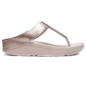 FitFlop Fino Glitterdust Metallic Toe Post Synthetic Leather Womens Wedge Sole Sandals - Nude Rose - Size:UK 6.5