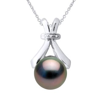 Ateliers Saint Germain Halsketting Sieraad Diamant 0.01 Cts Wit Goud en Echte Gecultiveerde Tahiti Parel Rond 7-8 mm