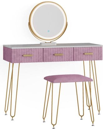 Vicco Tavolo da toeletta Layla, rosa, 100 cm con illuminazione led e sgabello