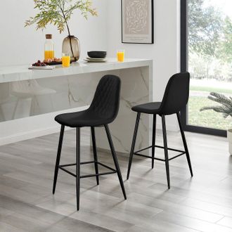 Furniturebox Corona Set of 2 Counter Stools - Faux Leather Counter Stools With Black Legs - Kitchen Island Stool