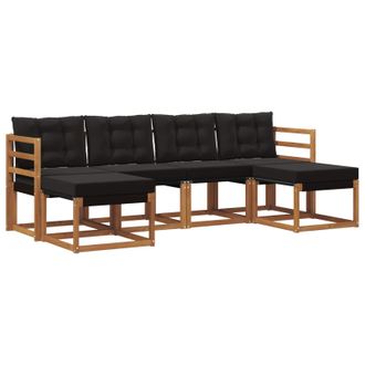 vidaXL Conjunto De Sof&aacute;s De Exterior Con Coj&iacute;n 6 Pcs Natural Y Negro Vidaxl