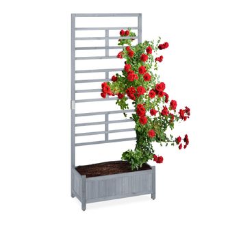 Relaxdays Relaxdays Jardinera Con Enrejado, 171 X 71,5 X 32 Cm, Macetero Con Panel Enredaderas, Balc&oacute;n Y Jard&iacute;n, Madera, Gris