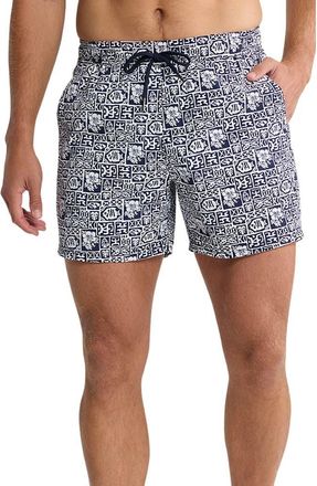 Fair Harbor The Bungalow Water Repellent Swim Trunks in Navy Sea Tiles at Nordstrom, Size Xx-Large