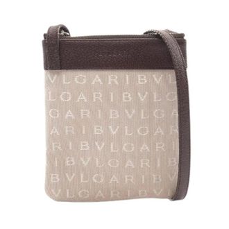 Bulgari Pre-owned Logo Mania Canvas Leather Shoulder Bag - Dames - Vintage Schoudertas - Beige - ONE Size - Leer - Vintage