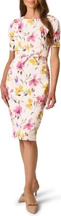 Adrianna Papell Floral Jacquard Bow Front Sheath Dress in Blush Multi at Nordstrom, Size 12
