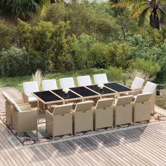 vidaXL Set De Comedor Jard&iacute;n 15 Pzas Con Cojines Rat&aacute;n Sint&eacute;tico Beige Vidaxl