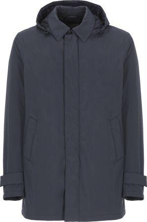 Herno Dark Blue Removable Hood Snap Buttons Long Down Jacket