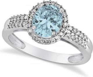 Allurez Aquamarine & Diamond Oval Engagement Ring 14k White Gold (1.01ct)