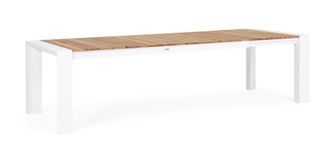 Outdoor Living Mesa de aluminio con tapa de teca 228/294x100 blanca