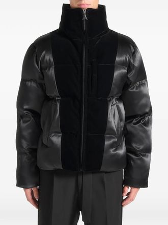 Mani&egrave;re De Voir satin velvet panelled puffer jacket - Black