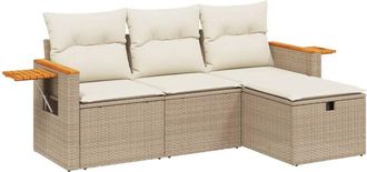 vidaXL Juego De Sof&aacute;s Jard&iacute;n Con Cojines 4 Pzas Rat&aacute;n Sint&eacute;tico Beige Vidaxl