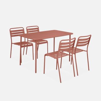 Sweeek Set Mesa De Jard&iacute;n De Metal 120cm Con 4 Sillas