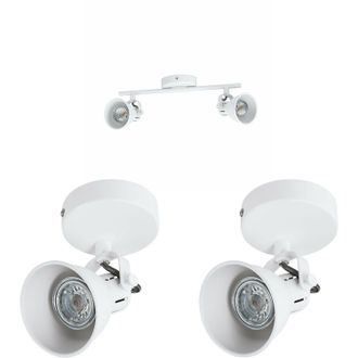 Loops Twin Ceiling Spot Light & 2x Matching Wall Lights Matt White Adjustable Head
