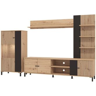Dmora Parete Attrezzata Petrona, Mobile Soggiorno 8 Ripiani, Modulabile, 7 Vani, 263x40x167h cm Marrone Rovere Nodi