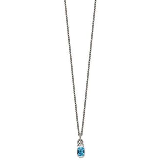 Diamond2Deal Sterling Silver Cushion Sky Blue Topaz and Diamond Pendant Necklace