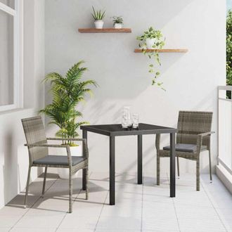 vidaXL Vidaxl - Conjunto De Comedor De Jard&iacute;n Con Coj&iacute;n 3 Pcs Gris Polirat&aacute;n