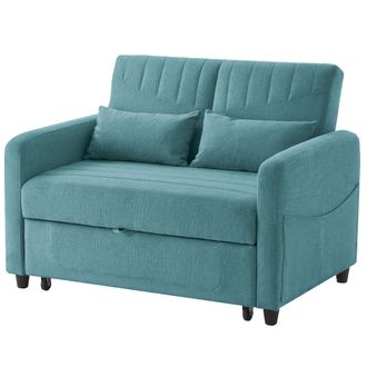 STILVORA Sof&aacute; Convertible 2 Plazas En Algod&oacute;n Lino Con Respaldo Ajustable 3 Posiciones Y 2 Cojines Multifuncionales, Verde Azul Antiguo