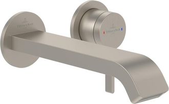 Villeroy & Boch Dawn wastafeluitloop set - zonder pop up - wandmontage afbouwdeel - Brushed Nickel (rvs)