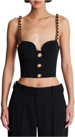 Balmain Effen Top met Kettingbandjes - Dames - Tops zonder mouwen - Zwart - XL - Wol - Tops