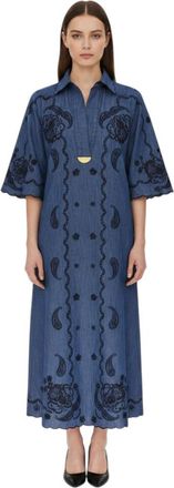 Zimmermann Blue Paisley Shirt Collar Midi Dress