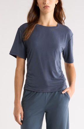 Zella Breathe Ruched Performance T-Shirt in Navy Armada at Nordstrom, Size X-Small