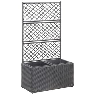 vidaXL Vidaxl - Enrejado Y Arriate 2 Macetas Rat&aacute;n Sint&eacute;tico Negro 58x30x107 Cm