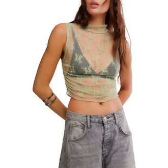 Free People Nice Try Sheer Lace Tank in Fresh Green at Nordstrom, Size X-Small Regular