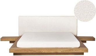 Beliani Letto moderno con piattaforma comodini testata letto boucl&eacute; in frassino naturale 160 x 200 cm Zen