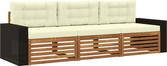 vidaXL Conjunto De Sof&aacute;s De Exterior 3 Uds. Natural Y Crema Poli&eacute;ster Vidaxl