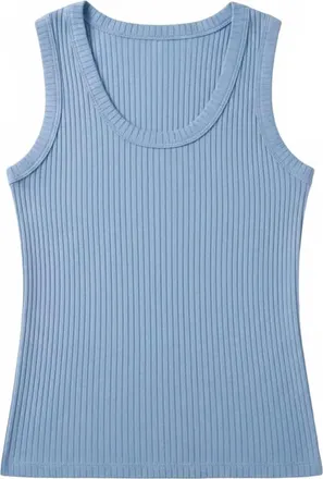 Karen Kane Womens Ribbed Scoop Neck Tank Top In Chambray