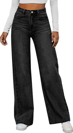 Generic High Waisted Wide Leg Jeans for Women UK, Ladies Loose Fit Baggy Stretch Denim Trousers, Bootcut Barrel Jeans Y2K Streetwear Casual Straight Leg Jean 