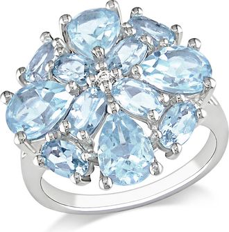 Mimi & Max 6ct TGW Blue and White Topaz Floral Cluster Cocktail Ring Sterling Silver