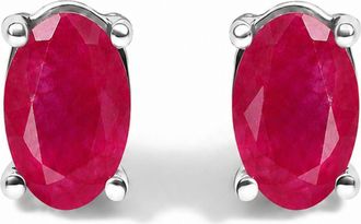 House of Brilliance Sterling Silver 0.60 Cttw Oval Blue Sapphire Solitaire Stud Earrings