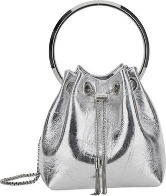 Jimmy Choo London bon Bon Metallic Handbag With Metal Bracelet Handle And Chain-link Shoulder Strap In Leather