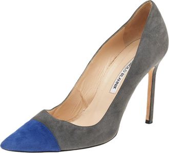 Manolo Blahnik Grey/blue Suede Pointed Toe Pumps