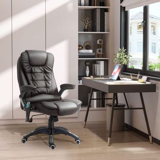 HOMCOM Heated Vibrating Massage Office Chair with Reclining Function in Brown