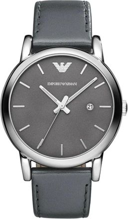 Emporio Armani Accessoires, Heren, Grijs, ONE Size, Leer, Luigi Horloge