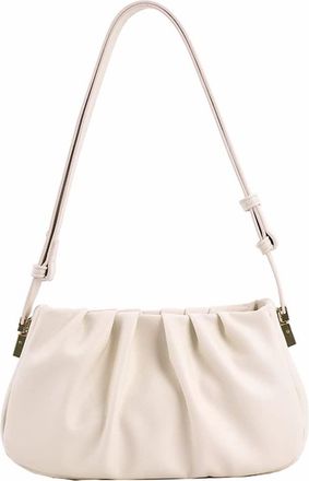 Generic Fashion Pleated Purse and Handbag for Women Leather Shoulder Bags with Zipper Small Underarm Bags Clutch Purses (White)