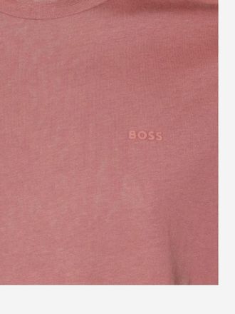 HUGO BOSS Mens Cotton T-Shirt With Logo, Red T-Shirts And Polos