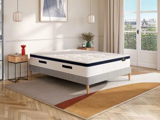 Vente-Unique Materasso matrimoniale francese ibrido a molle insacchettate memory foam motivo singolo 140 x 190 cm sp.30 cm Blu - MARQUIS di PALACIO
